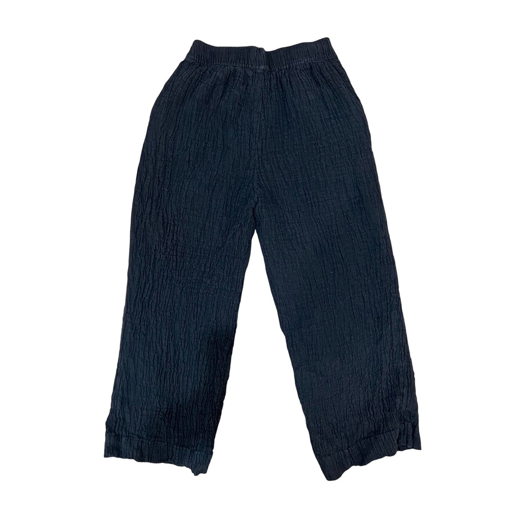 Tahari 100% Linen Pants Crinkle Relaxed Crop Wide Leg Black Vacation Medium